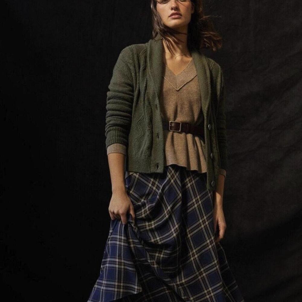 Pilcro by Anthropologie Olive Green Cable-Knit Button Cardigan - Size - XS